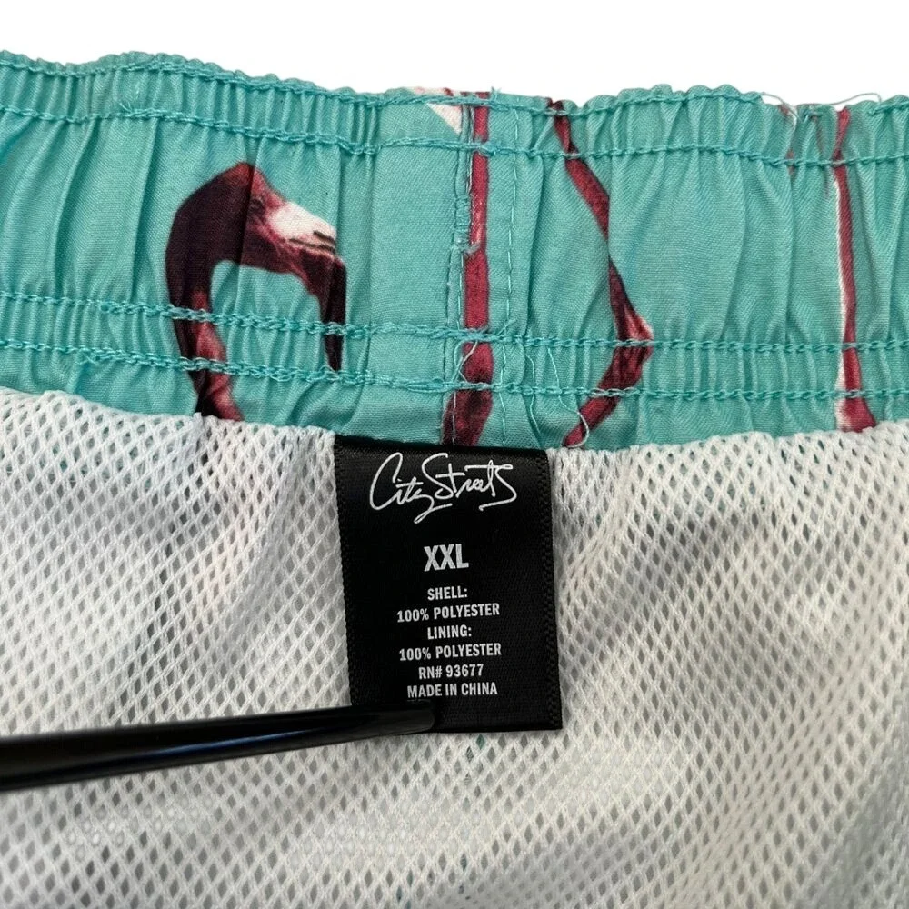 City Streets Mens XXL Flamingo Swim Trunks, City Streets Mens Swimwear 119‎